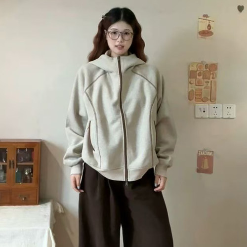 胖mm特大码300斤慵懒风连帽卫衣开衫女春秋情侣装宽松拉链肥外套