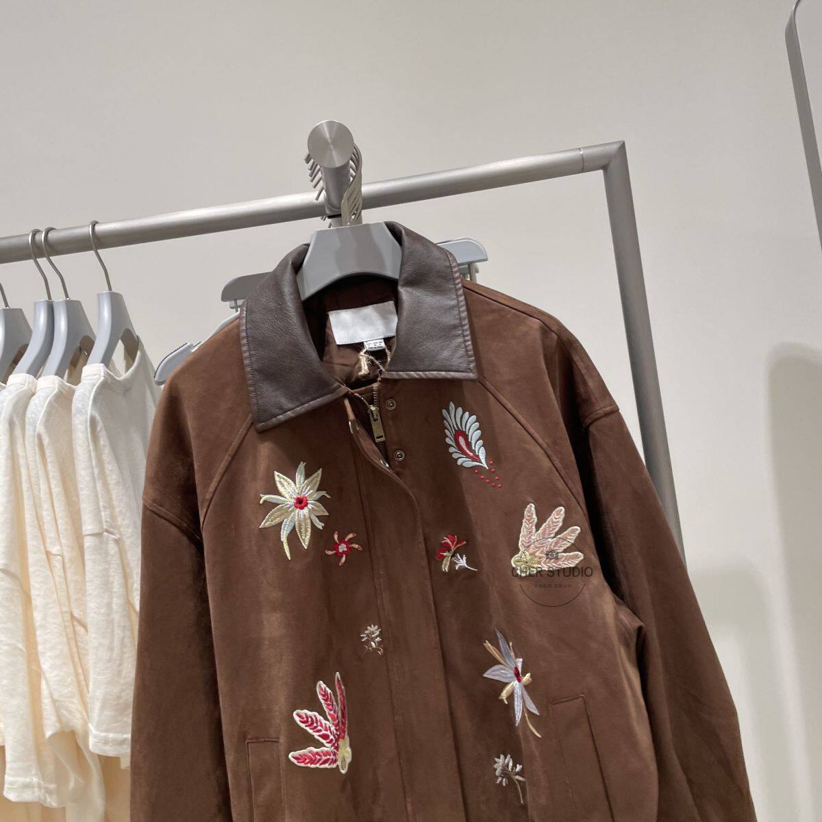 胖mm特大码2-300斤复古刺绣麂皮翻领外套女秋冬夹棉厚款休闲夹克