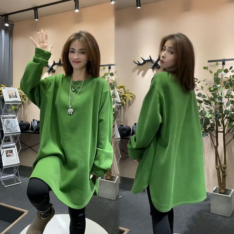 胖mm特大码2-300斤韩版中长款加绒厚款卫衣女秋冬慵懒风宽松上衣