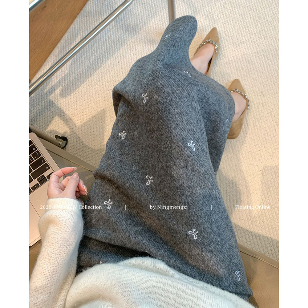 胖mm特大码300斤灰色蝴蝶结刺绣毛呢半身裙女秋冬宽松慵懒A字裙子,女装/女士精品,大码半身裙,淘宝优惠券,粉丝福利购,淘宝优惠卷