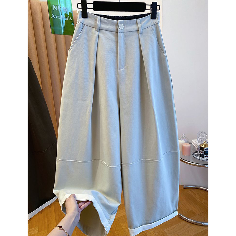 胖mm特大码250斤气球裤女春秋宽松休闲裤后松紧腰卷边阔腿九分裤