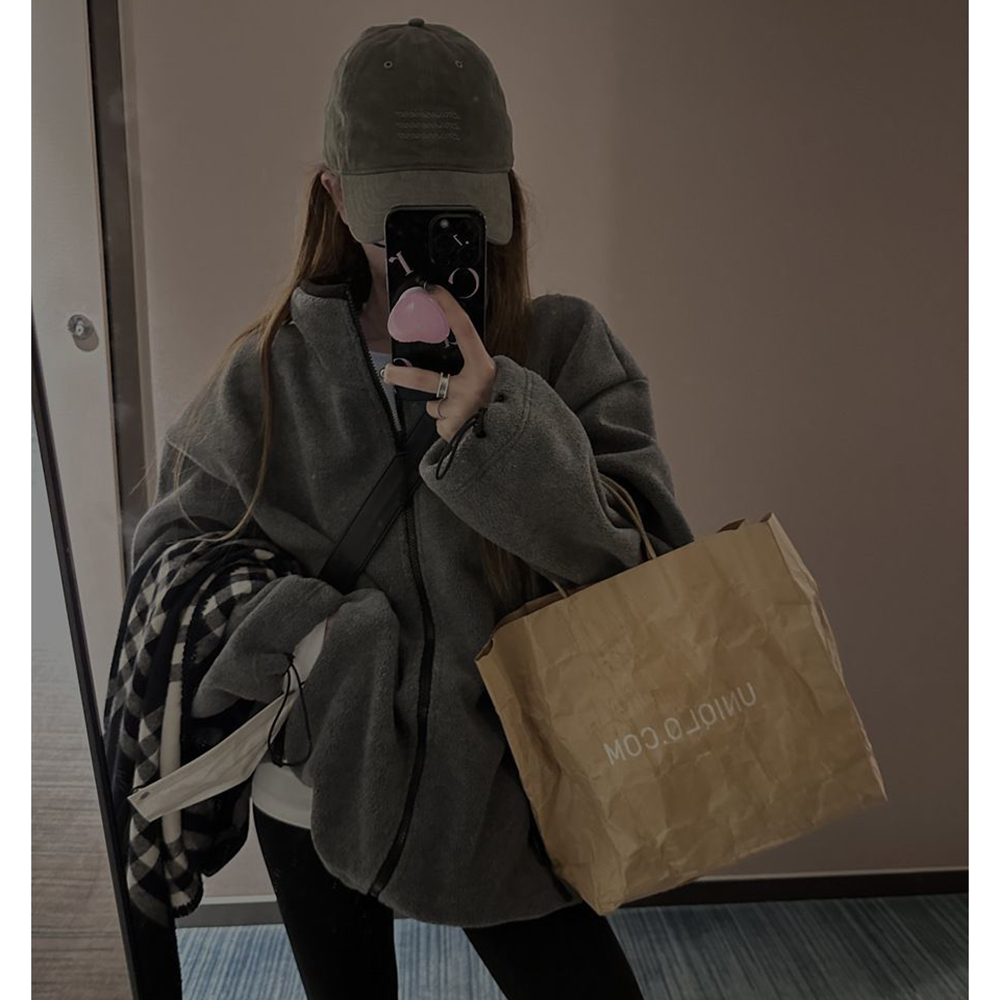 胖mm特大码300斤松弛感拉链立领夹克女秋冬慵懒风摇粒绒卫衣外套