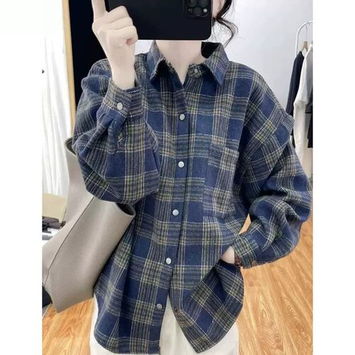 胖mm特大码2-300斤复古格子加绒衬衫女秋冬休闲加厚保暖衬衣外套