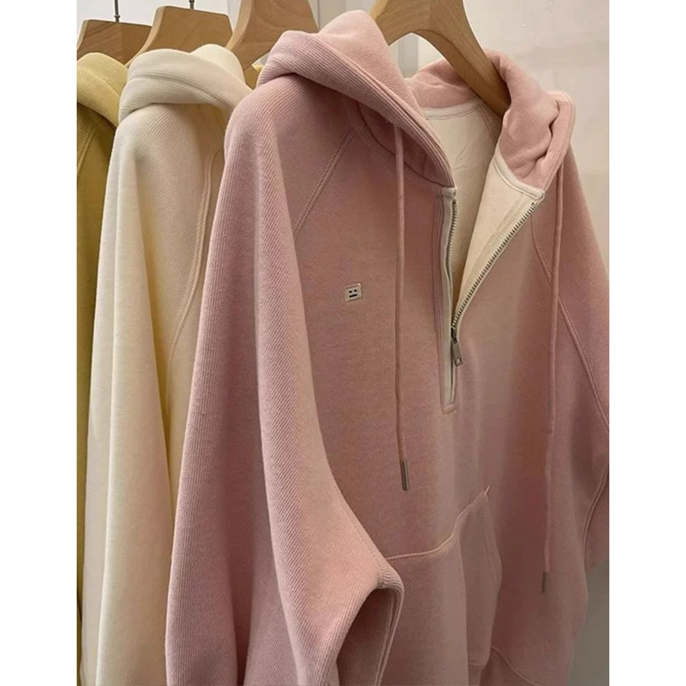 胖mm特大码300斤加绒厚款半拉链连帽卫衣女秋冬温柔风慵懒风外套