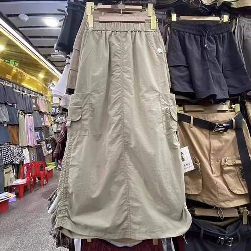 胖mm特大码300斤美式休闲工装半身长裙女春夏宽松设计感高腰A字裙