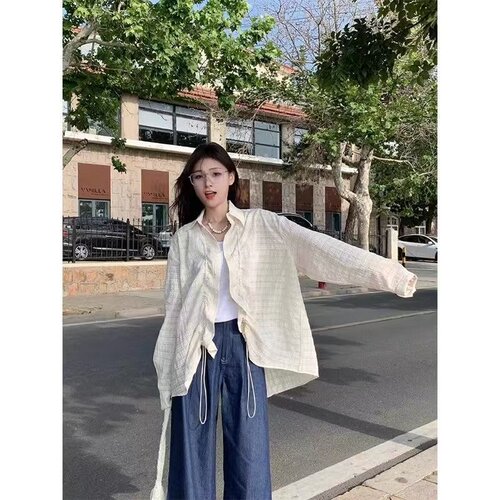 胖mm特大码2-300斤美式慵懒风宽松长袖衬衫女夏季休闲防晒衫外套