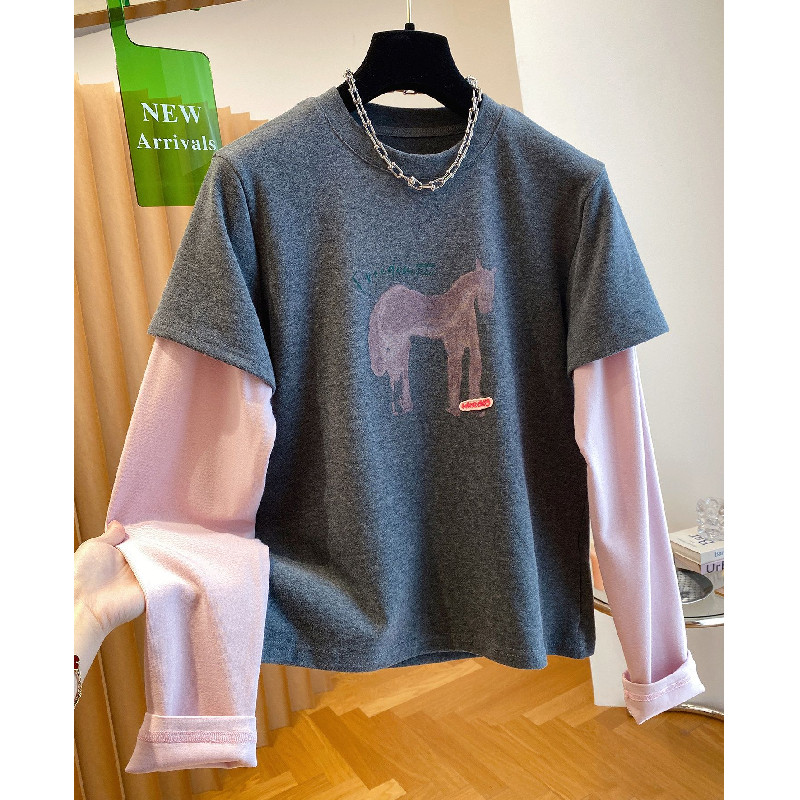 胖mm特大码300斤螺纹德绒小马印花长袖t恤女春秋假两件打底衫上衣,女装/女士精品,大码内搭,淘宝优惠券,粉丝福利购,淘宝优惠卷