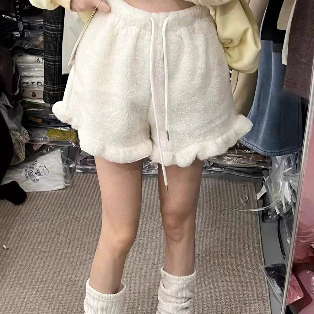 胖mm特大码300斤双面奥粒绒松紧腰花边羊羔毛短裤女秋冬毛茸靴裤,女装/女士精品,大码裤装,淘宝优惠券,粉丝福利购,淘宝优惠卷