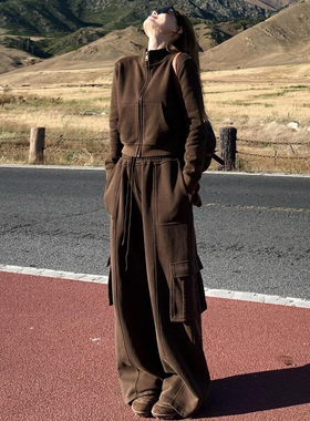 胖mm特大码300斤港味套装女秋冬季炸街卫衣工装阔腿裤休闲两件套