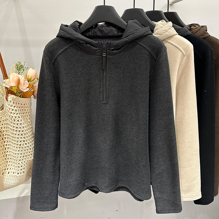 胖mm特大码300斤夹棉连帽半拉链拼接德绒女秋冬打底休闲保暖卫衣