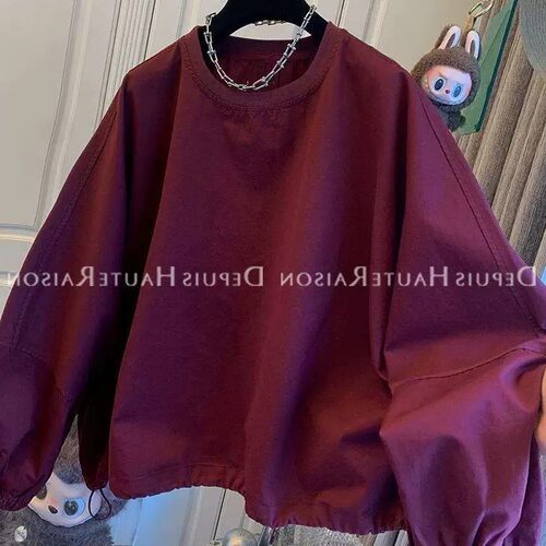 胖mm特大码300斤下摆松紧花苞长袖卫衣女春秋宽松休闲灯笼袖上衣