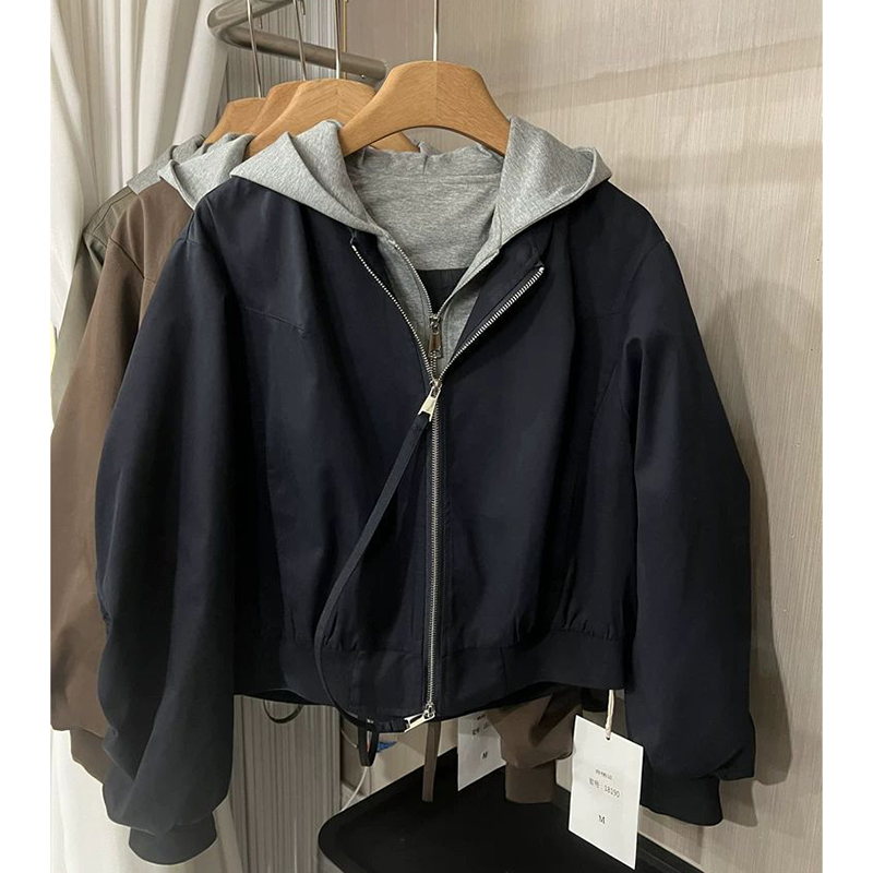 胖mm特大码300斤卫衣连帽拉链假两件短外套女春秋宽松拼接夹克衫