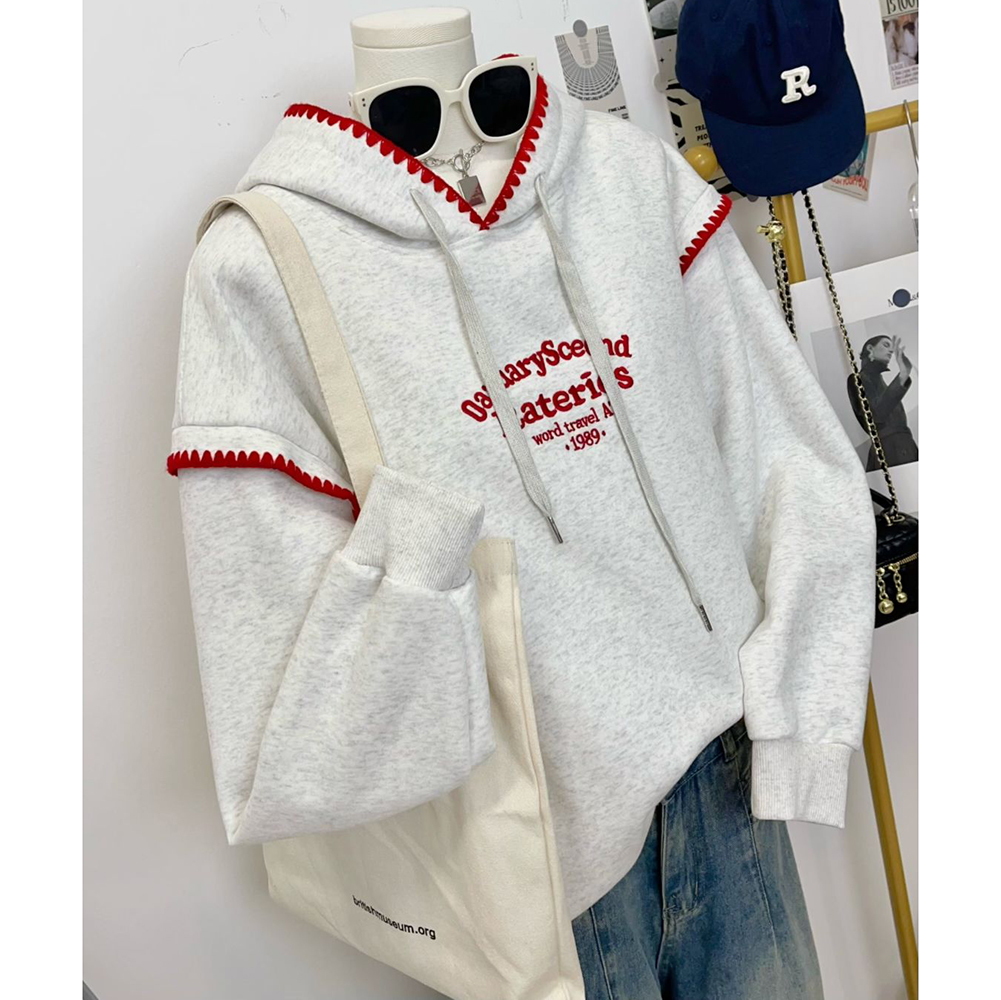 胖mm特大码300斤美式复古街头风刺绣连帽加绒卫衣女秋冬休闲外套