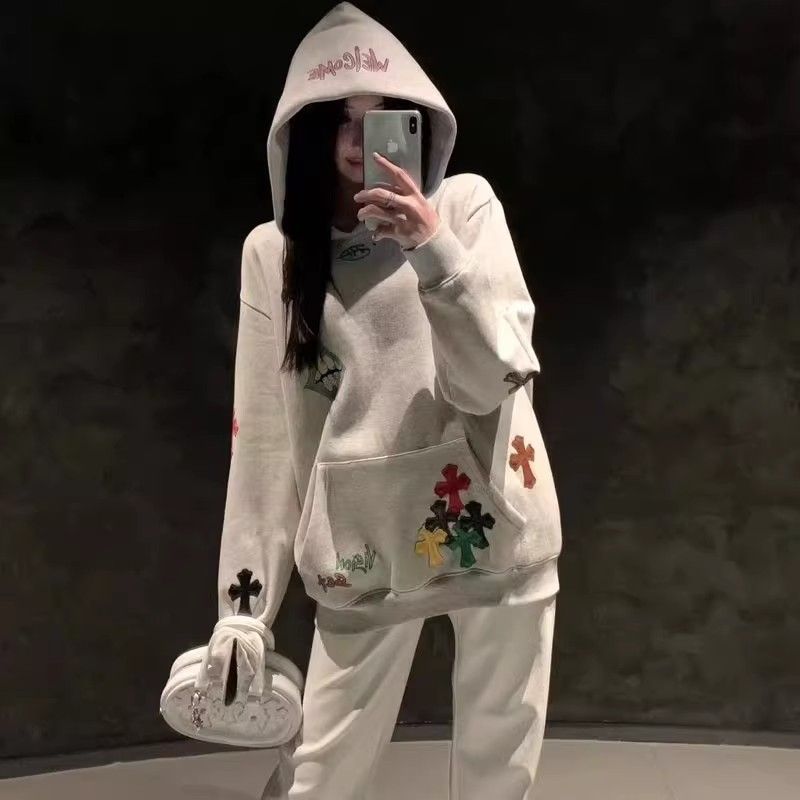 胖mm特大码300斤美式街头宽松卫衣女春秋欧美慵懒风连帽休闲外套