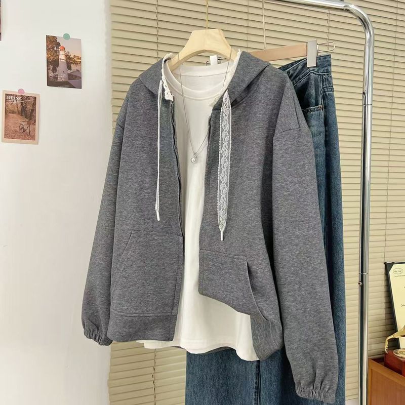 胖mm特大码女装300斤休闲运动开衫连帽卫衣女春秋季宽松拉链外套