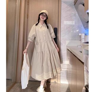 胖mm特大码 连衣裙女夏季 设计感休闲衬衫 长裙 300斤韩系polo领短袖