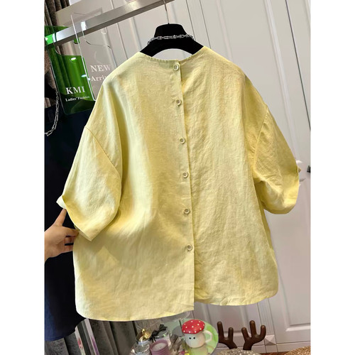 胖mm特大码300斤纯色宽松短袖上衣后背排扣拼接复古港味衬衫女夏