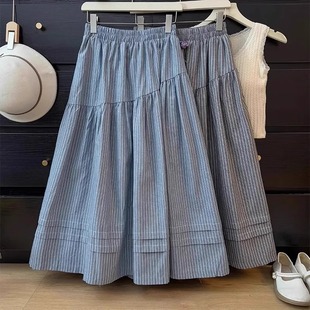 胖mm特大码 300斤韩系甜美风拼接半身裙女夏宽松休闲高腰垂感A字裙
