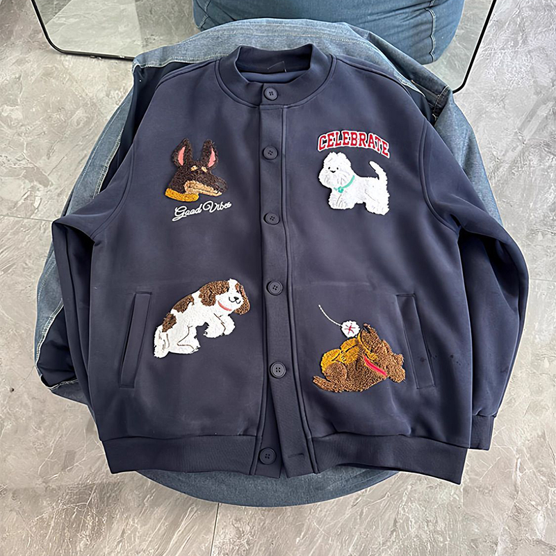 胖mm特大码300斤狗狗刺绣开衫卫衣女春秋运动休闲棒球服夹克外套