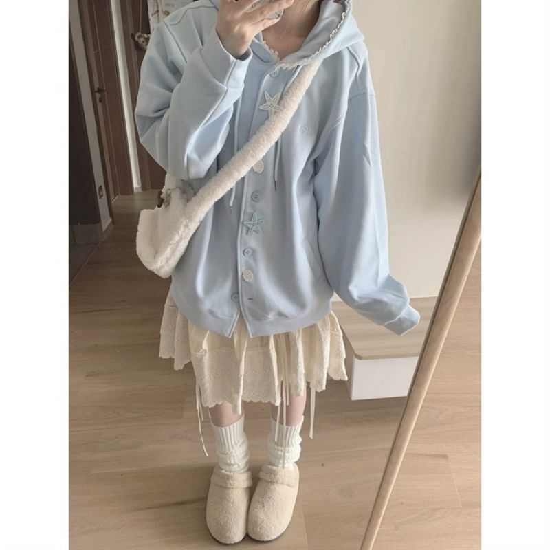 胖mm特大码230斤多巴胺刺绣学院风开衫连帽卫衣女春秋款学生外套