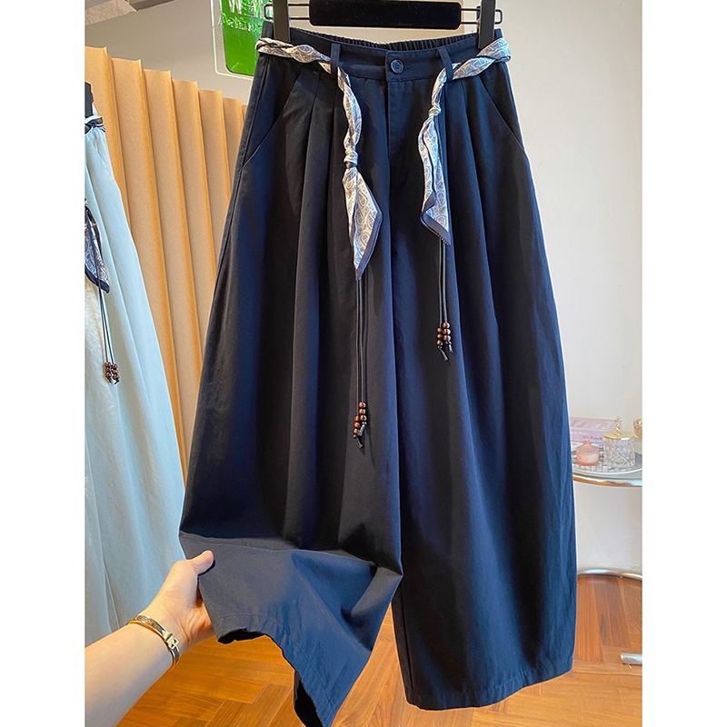 胖mm特大码250斤老钱风高腰休闲阔腿裤女春秋款宽松直筒气球裤子