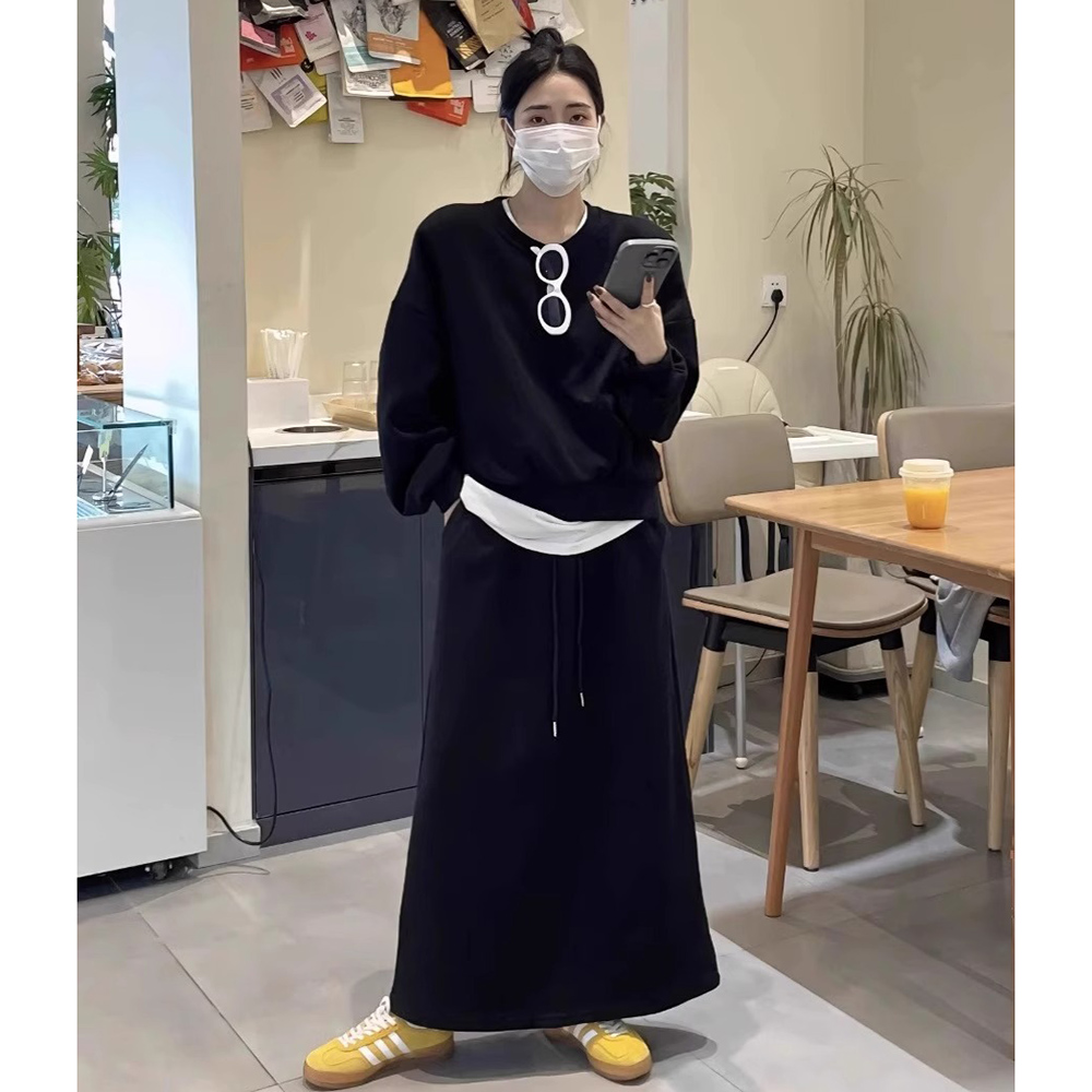 胖mm特大码2-300斤慵懒风卫衣女春秋宽松半身裙时尚休闲两件套装