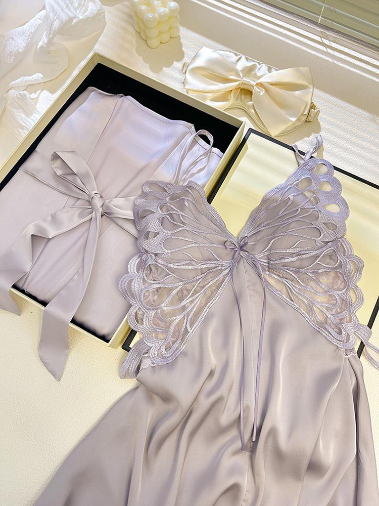 宽松胖mm特大码2-300斤蝴蝶吊带睡裙女夏性感睡衣显瘦家居服套装