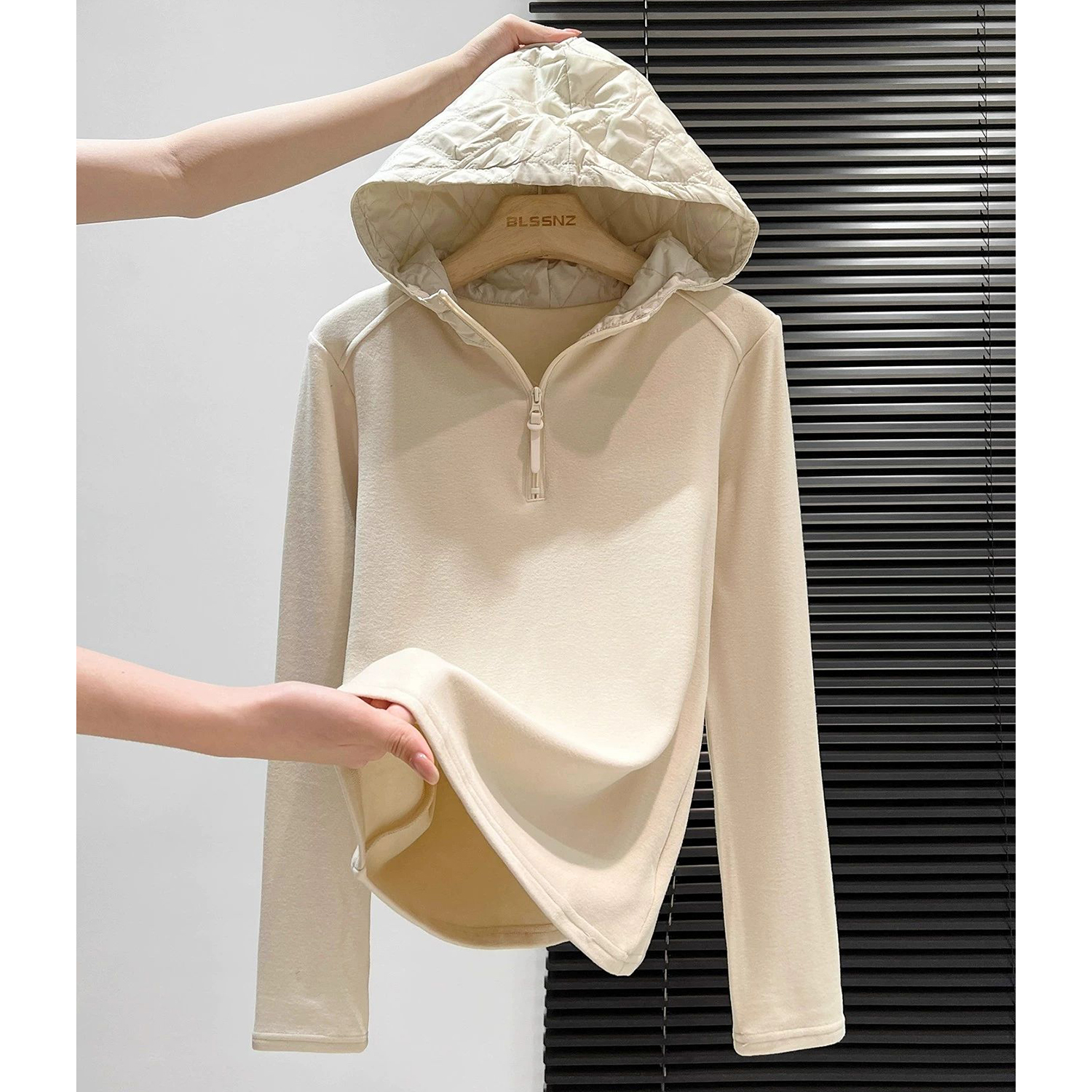 胖mm特大码300斤夹棉连帽半拉链拼接德绒女秋冬打底休闲保暖卫衣