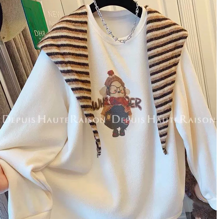 胖mm特大码2-300斤针织披肩小狗印花加绒磨毛厚款保暖卫衣女秋冬