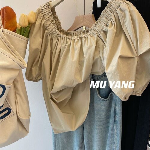 胖mm特大码2-300斤法式减龄甜美气质一字肩衬衫女夏休闲洋气小衫