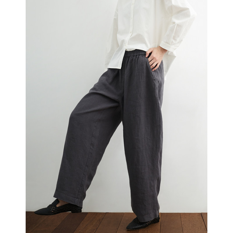 两色 100%汉麻宽松气质直筒裤 小鱼春夏季新款女士百搭休闲长裤