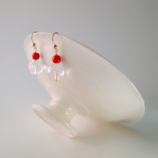 东方感利姆利亚白水晶南红耳坠 小鱼首饰百搭简约雅致耳环