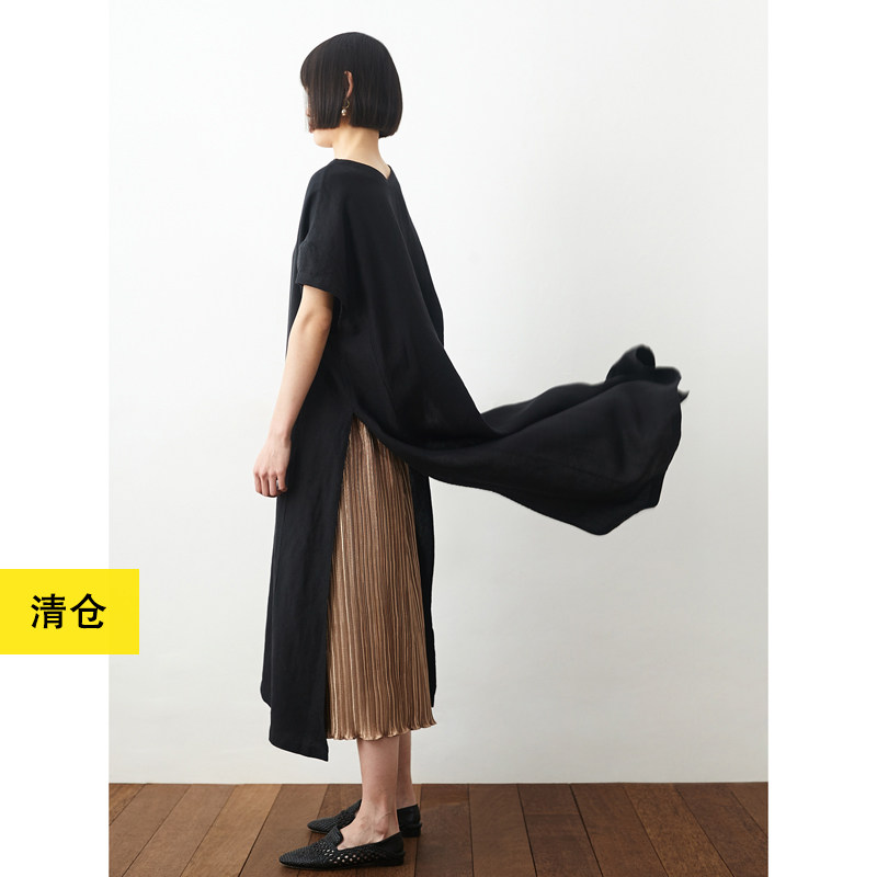 清仓/禅意气质汉麻显瘦高衩连衣裙 小鱼春夏宽松a字复古长款长裙