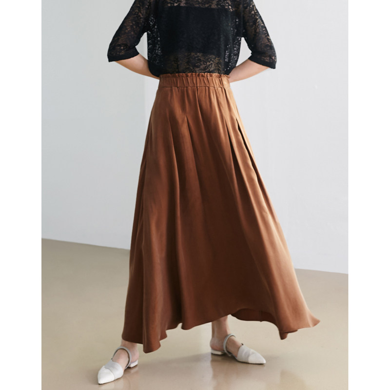 折扣/动静皆美铜氨丝长款半身裙 小鱼春夏季原创宽松大摆大码长裙