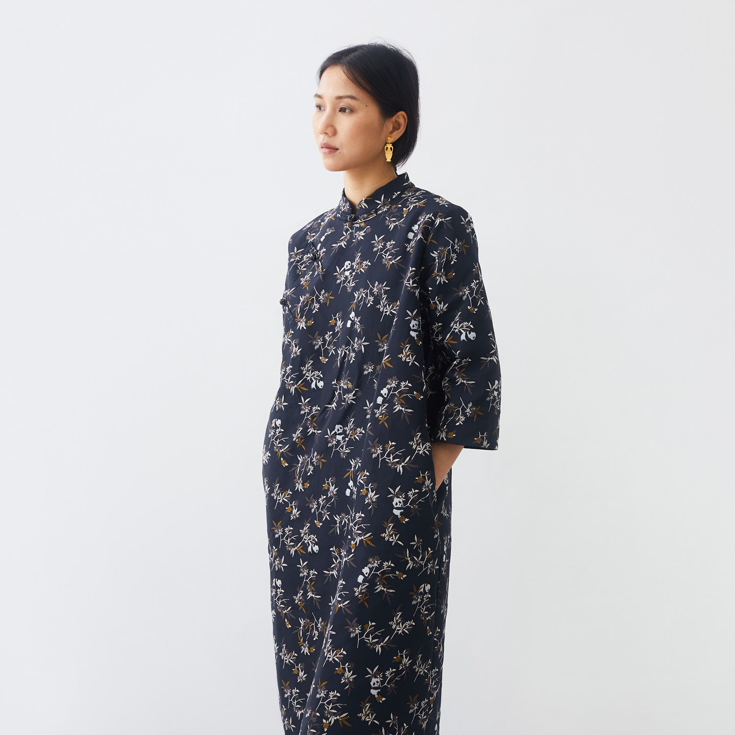 熊猫织花织锦典雅改良中式连衣裙小鱼秋季复古宽松立领盘扣茶歇裙,女装/女士精品,连衣裙,淘宝优惠券,粉丝福利购,淘宝优惠卷