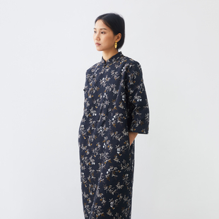 熊猫织花织锦典雅改良中式连衣裙小鱼春季复古宽松立领盘扣茶歇裙