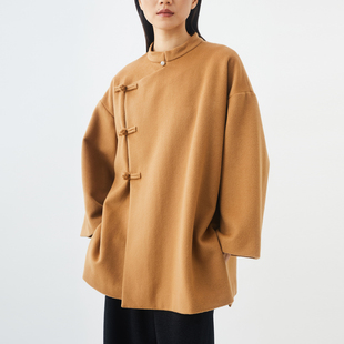 两色 古典改良轻中式纯绵羊毛外套 小鱼秋冬小众宽松复古百搭大衣