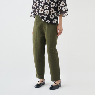 率性橄榄绿棉麻宽松百搭工装裤小鱼春夏秋季新款复古简约休闲长裤