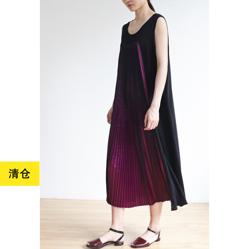清仓／黑色宽松背心连衣裙 小鱼夏季设计感无袖长款裙袍
