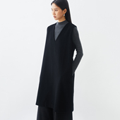 小鱼黑色无袖 折扣 深V领顺毛呢气质背心裙 复古中裙羊毛呢连衣裙