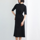 原创简约中袖 复古半高领显廋裁剪小黑裙 小鱼春夏季 a字针织连衣裙