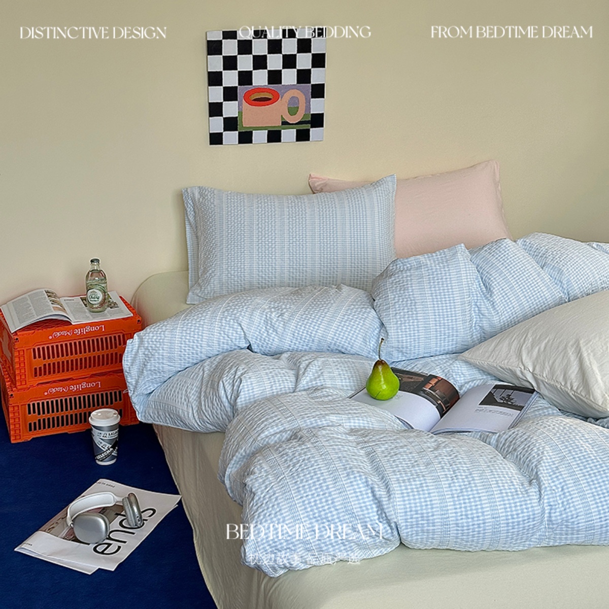 ins博主风混搭提花水洗棉四件套床上用品简约被套床单学生三件套4