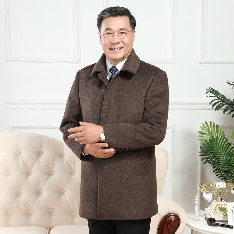 秋冬羊毛呢子大衣男中老年加绒商务休闲中长款爸爸羊毛风衣外套