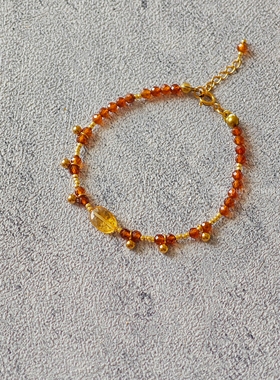 素蕴｜天然石榴石黄水晶原创手工手链 ins风精致百搭