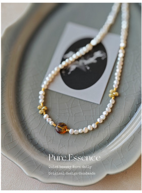原创天然巴洛克珍珠捷克琉璃项链女款轻奢小众设计锁骨链 PE023
