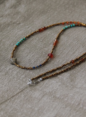 天然石串珠毛衣链原创老琉璃国风