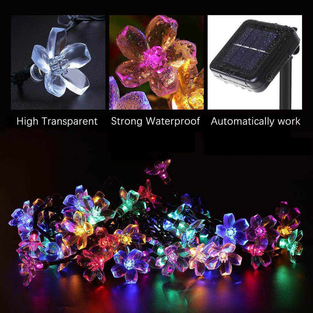20/50led solar power cherry blossom string light yard fairy