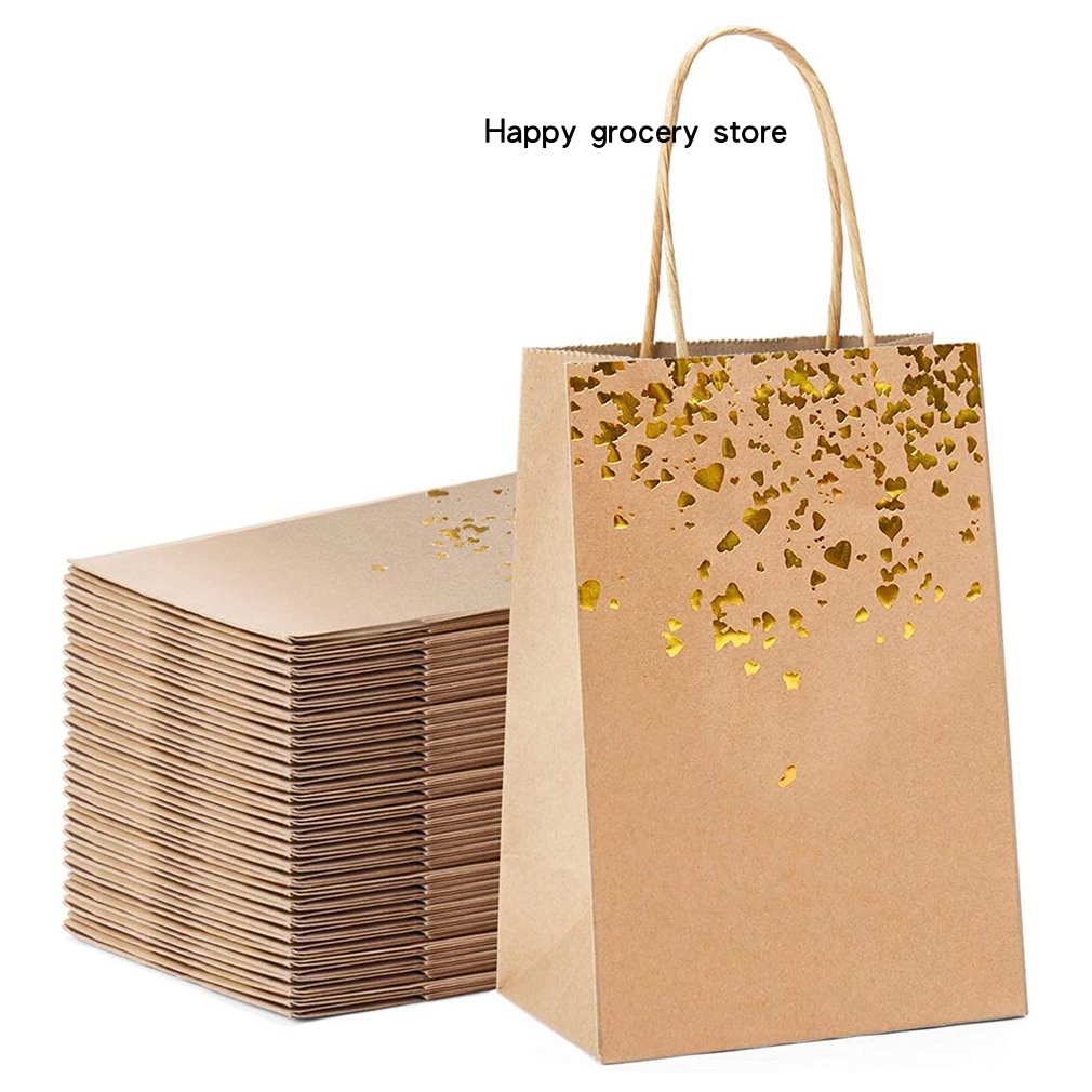 10pcs gift bag kraft paper bag with handle recyclable yellow