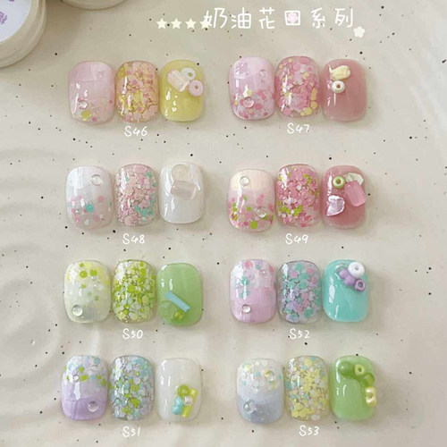 RYB榕悦熊奶油花田春夏花田清新甜美大亮片素材胶美甲甲油胶