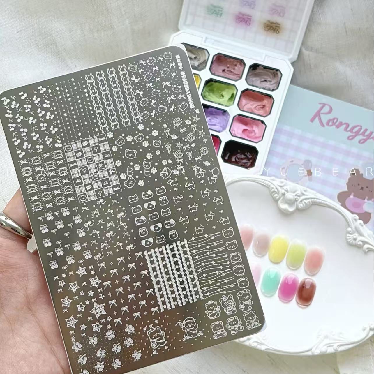 RONGYUEBEAR榕悦熊美甲印花板KT换装表情透明转印硅胶印章钢板